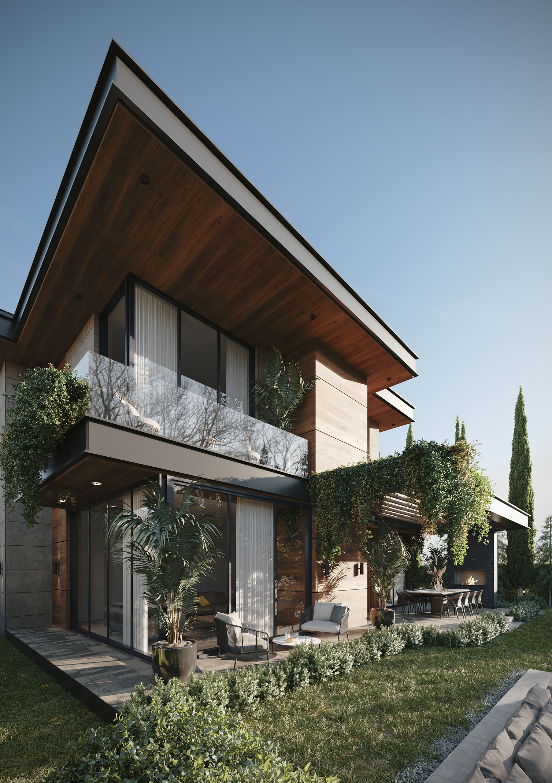 MTL Modern Villa - Minimalist Mimari & Geniş Teras Dış Mekân Render
